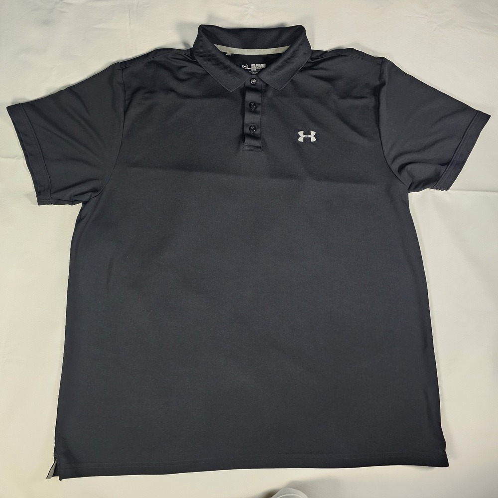 Under Armour HeatGear Mens 2XL Black Polo Shirt Loose Fit Performance Golf